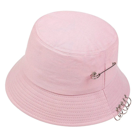 Back view of the Rebel Pin Bucket Hat in pink showing the clean finish and subtle pin detail.