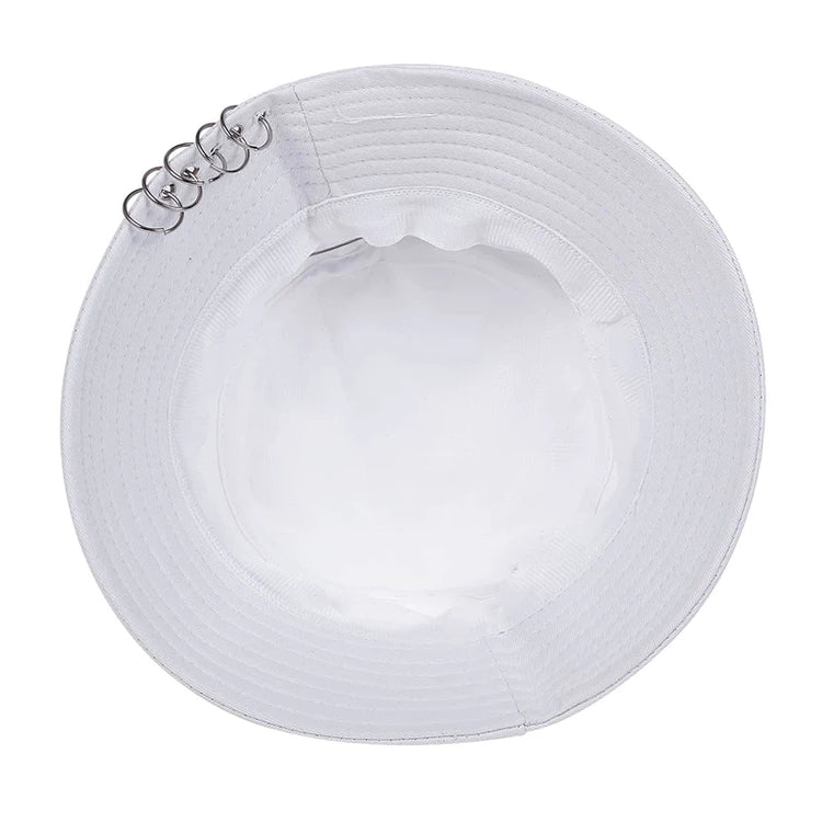 Inside view of the Rebel Pin Bucket Hat in white showing the smooth crown and structured shape.