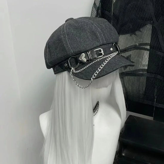 Side view of Rogue Chain Newsboy Cap showing chain detail and structured fit