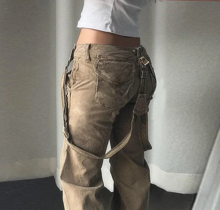 Back view of the Rogue Revival Utility Pants, showcasing the back pockets and suspenders