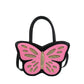 Front view of Sparkling Butterfly Handbag in black and pink with gold glitter butterfly wings