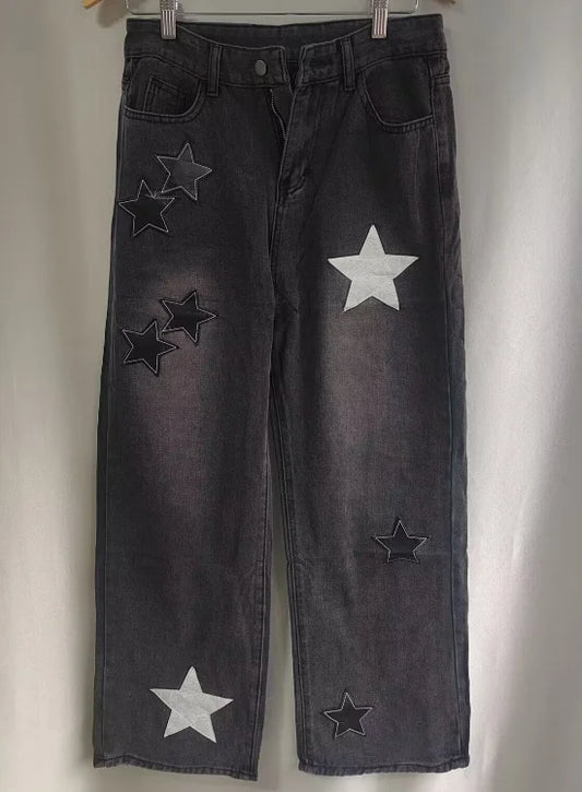 Front view of Stargaze Street Jeans in black gray showing high waist and long length.