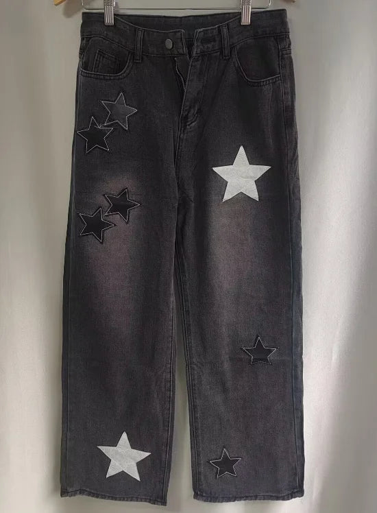 Front view of Stargaze Street Jeans in black gray showing high waist and long length.