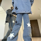 Back view of blue Stargaze Street Jeans highlighting the flowy leg.