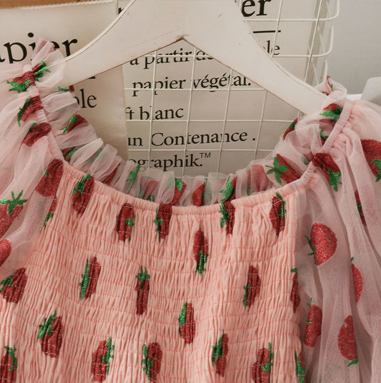 Shirred Sweet Strawberry Dress