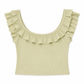 Back flat lay of the Sweet Clover Ruffle Top showing the light green ribbed fabric and ruffle-trimmed scoop neckline.