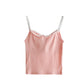 Back view of pink Sweet Flower Crop Top laid flat, showing lace-trimmed straps and soft heart pattern fabric.