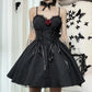 Front view of the Thorned Rose Corset Dress with rose appliqué and corset-style bodice.