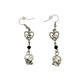 Til Death Do We Sparkle Earrings, black variant, shown from side angle highlighting silver skull and faceted black bead.