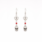 Til Death Do We Sparkle Earrings red variant with silver skull charm and red crystal bead detail.