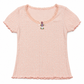 Front flat lay of the pink Sweet Dreams Two Moody Originals: Floral Daydream Top with a vertical row of multicolor rose appliqués and a bow. 