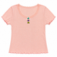 Front flat lay of the pink Vivid Dreams Two Moody Originals: Floral Daydream Top with a vertical row of multicolor rose appliqués and a bow. 