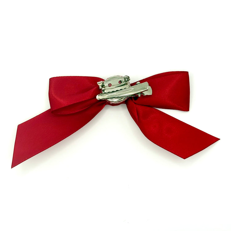 Back of the large classic Two Moody Originals: Signature Bow Clips in the color dark red, showcasing the alligator hair clip and brooch pin