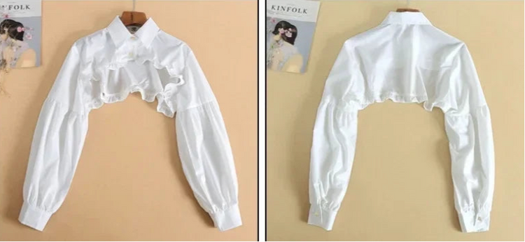 Front and back views of the white Ultra Cropped Layering Blouse.