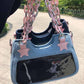 Light and dark blue Y2K Harajuku Star Denim Chain Bags shown together with pink chain handles and clear display panels.
