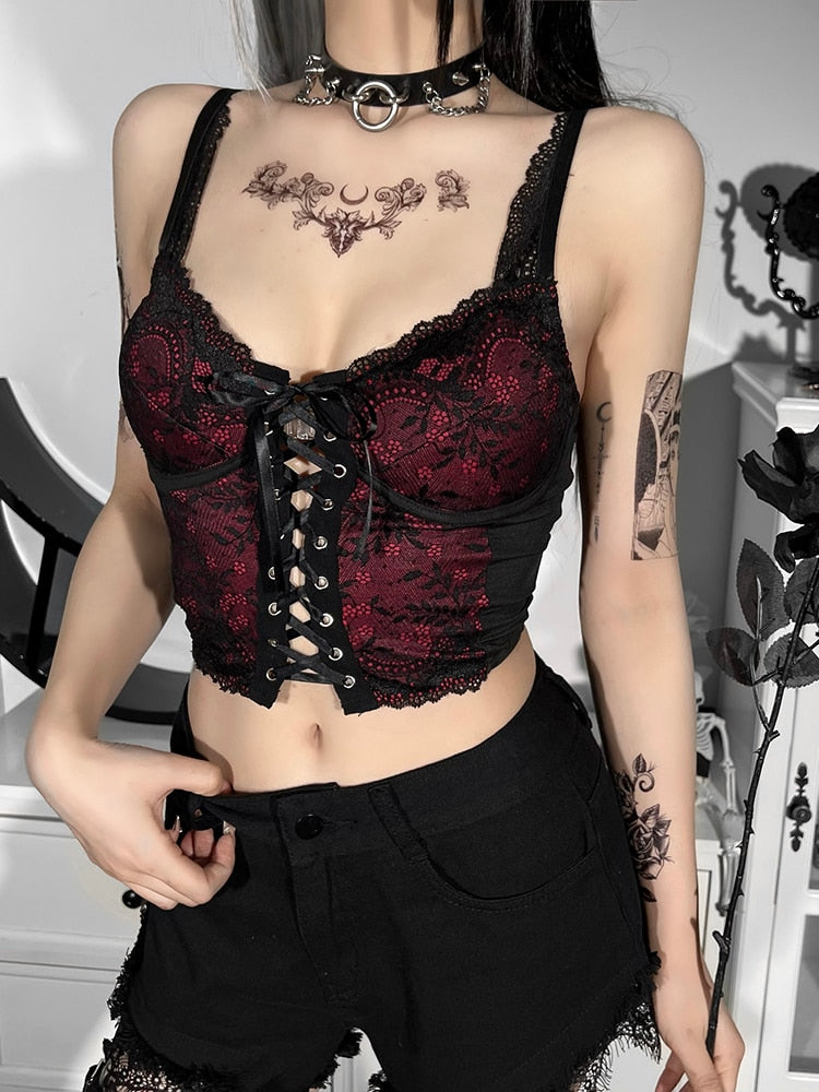Sultry Lace Overlay Tie Crop Top