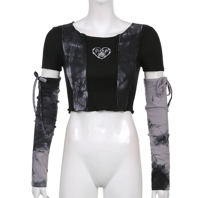 Grunge Barbed Heart Crop Top With Arm Sleeves