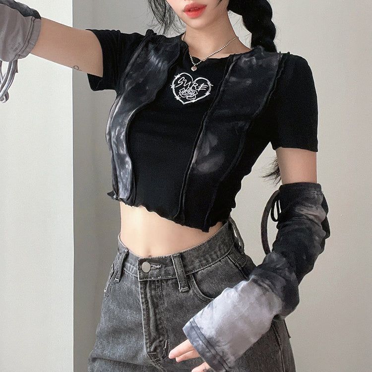 Grunge Barbed Heart Crop Top With Arm Sleeves