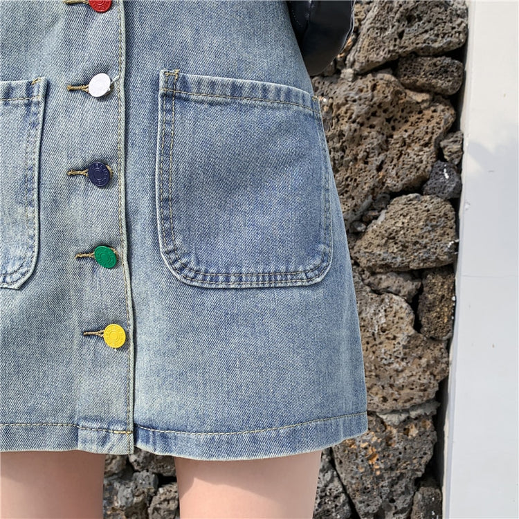 Colorful Button Denim Skirt