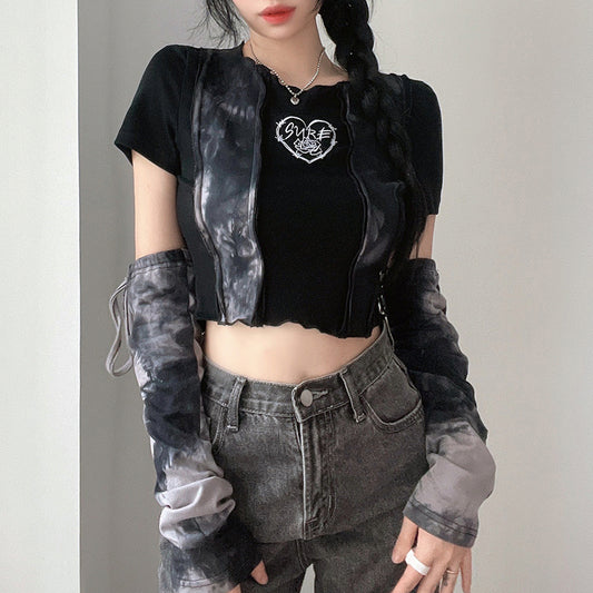 Grunge Barbed Heart Crop Top With Arm Sleeves