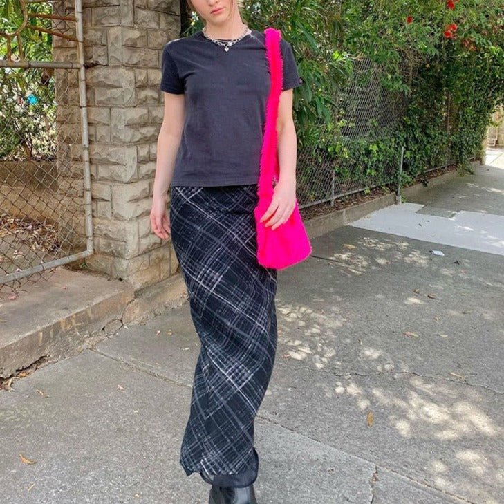 Grunge ‘90s Long Plaid Skirt