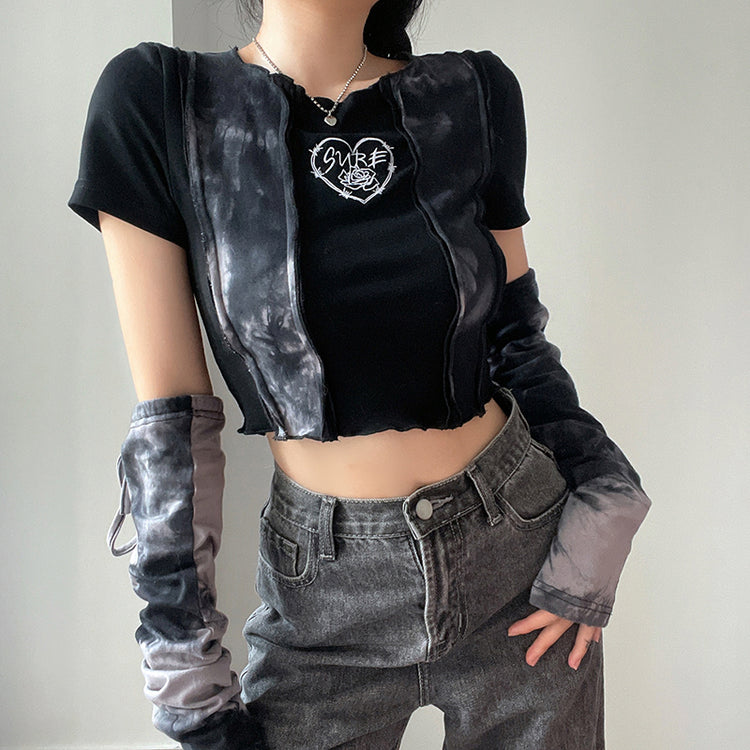 Grunge Barbed Heart Crop Top With Arm Sleeves