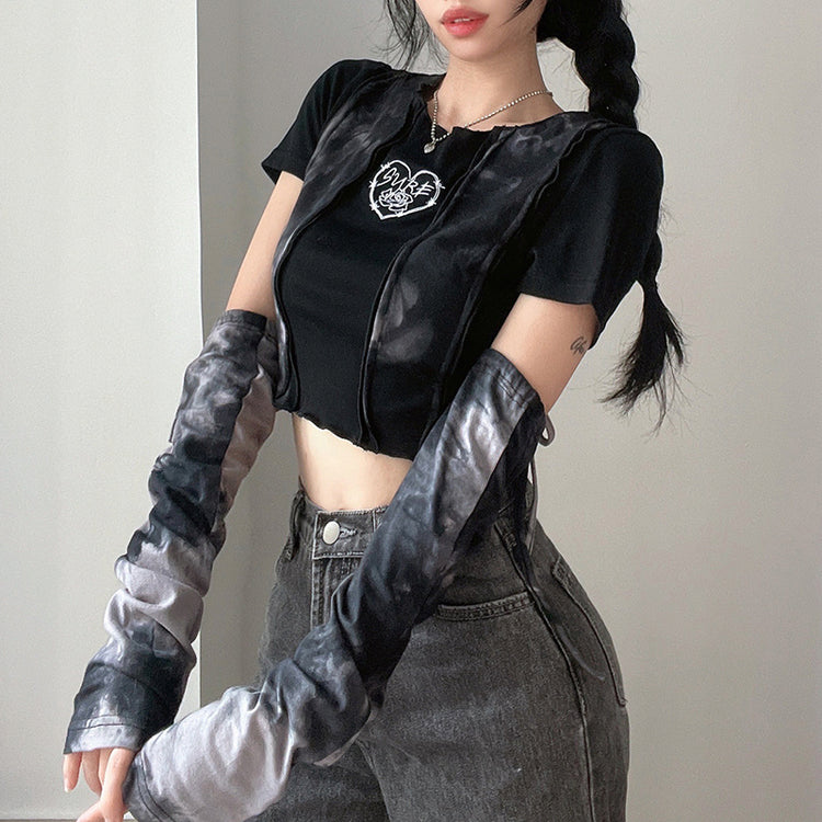 Grunge Barbed Heart Crop Top With Arm Sleeves