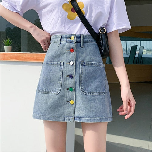 Colorful Button Denim Skirt