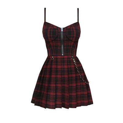 Gothic Chained Plaid Dress