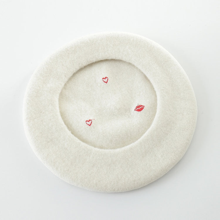 Hearts & Kisses Embroidered Beret