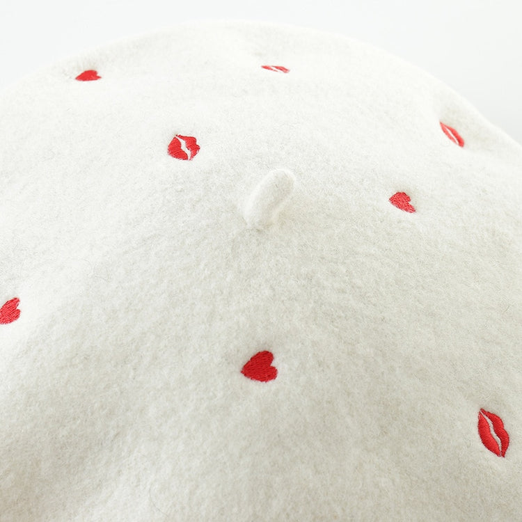 Hearts & Kisses Embroidered Beret