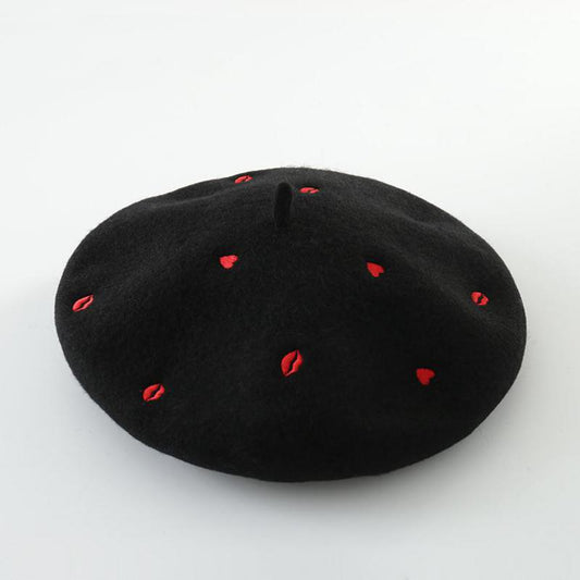 Hearts & Kisses Embroidered Beret