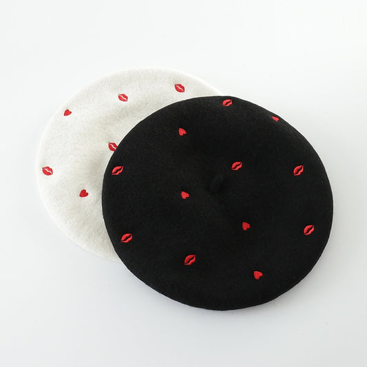 Hearts & Kisses Embroidered Beret