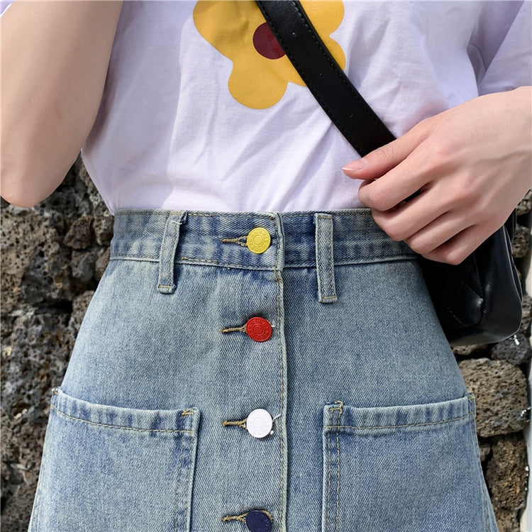 Colorful Button Denim Skirt