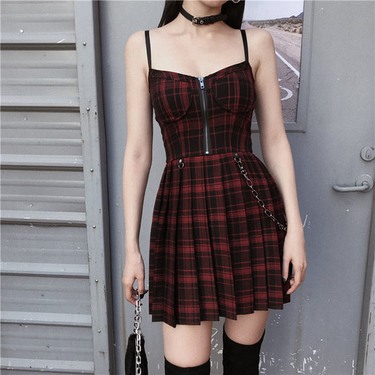 Gothic Chained Plaid Dress