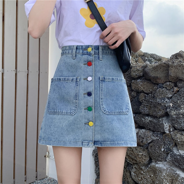 Colorful Button Denim Skirt