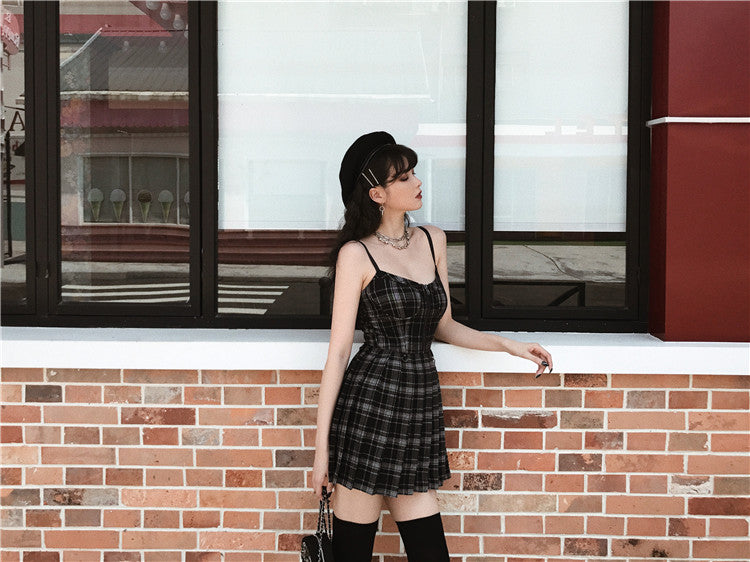 Gothic Chained Plaid Dress