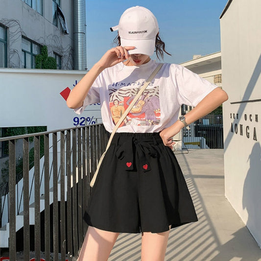 Embroidered Heart Tie Shorts