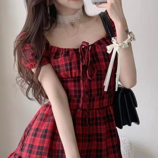 Puff Sleeve Plaid Dress – Two Moody