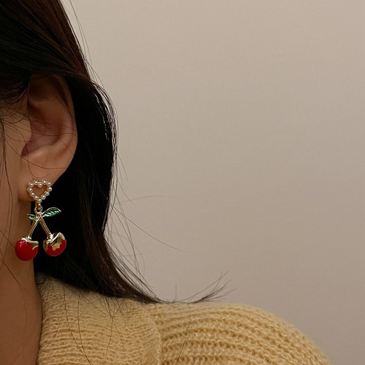Sweet Cherry Heart Earrings