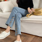 High Waist Button Leg Jeans