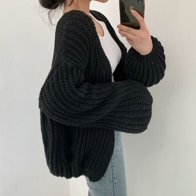 Lantern Sleeve Knit Cardigan