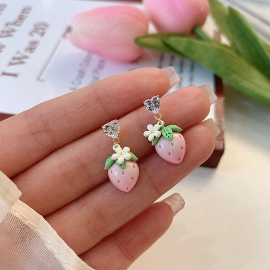 Strawberry Flower Heart Earrings