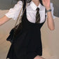 Pleated Mini Skirt Dress and Shirt with Tie Set