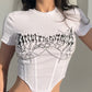 Graphic Corset Style Chain Crop Top