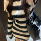 Fuzzy Striped Sweater Dress with Sleeves