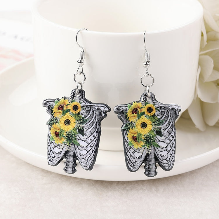 Sunflower Skeleton Drop Earrings