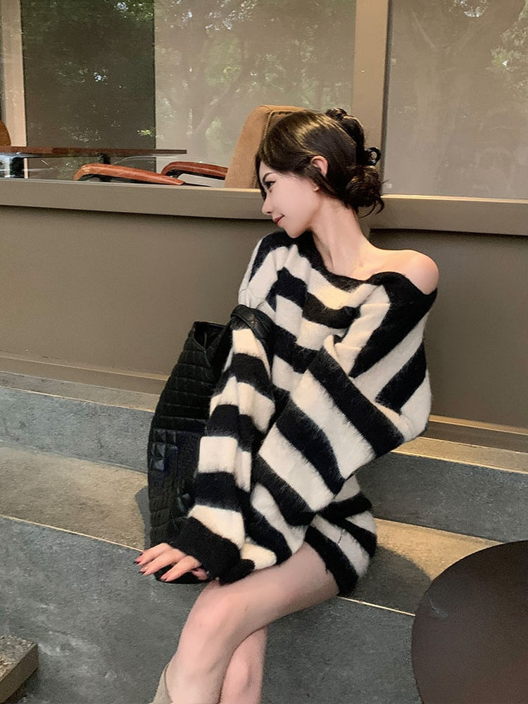 Striped Fuzzy Two-Piece Sweater Set