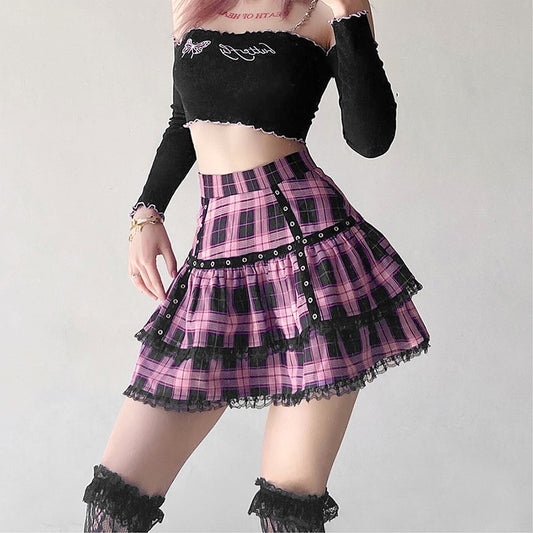 Punk Plaid Tiered Mini Skirt
