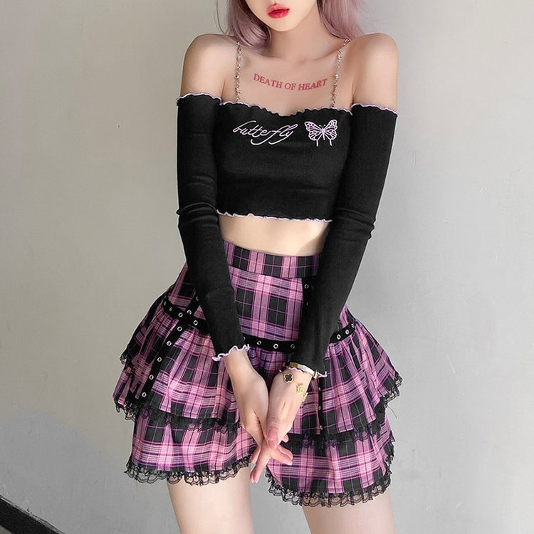Punk Plaid Tiered Mini Skirt